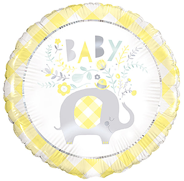 BABY - FLORAL ELEPHANT BABY SHOWER YELLOW 45CM (18") FOIL BALLOON